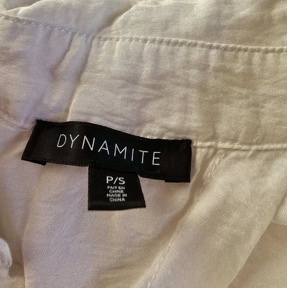 Dynamite S Tie-Back White Button-Up Cropped Blouse - Picture 4 of 5